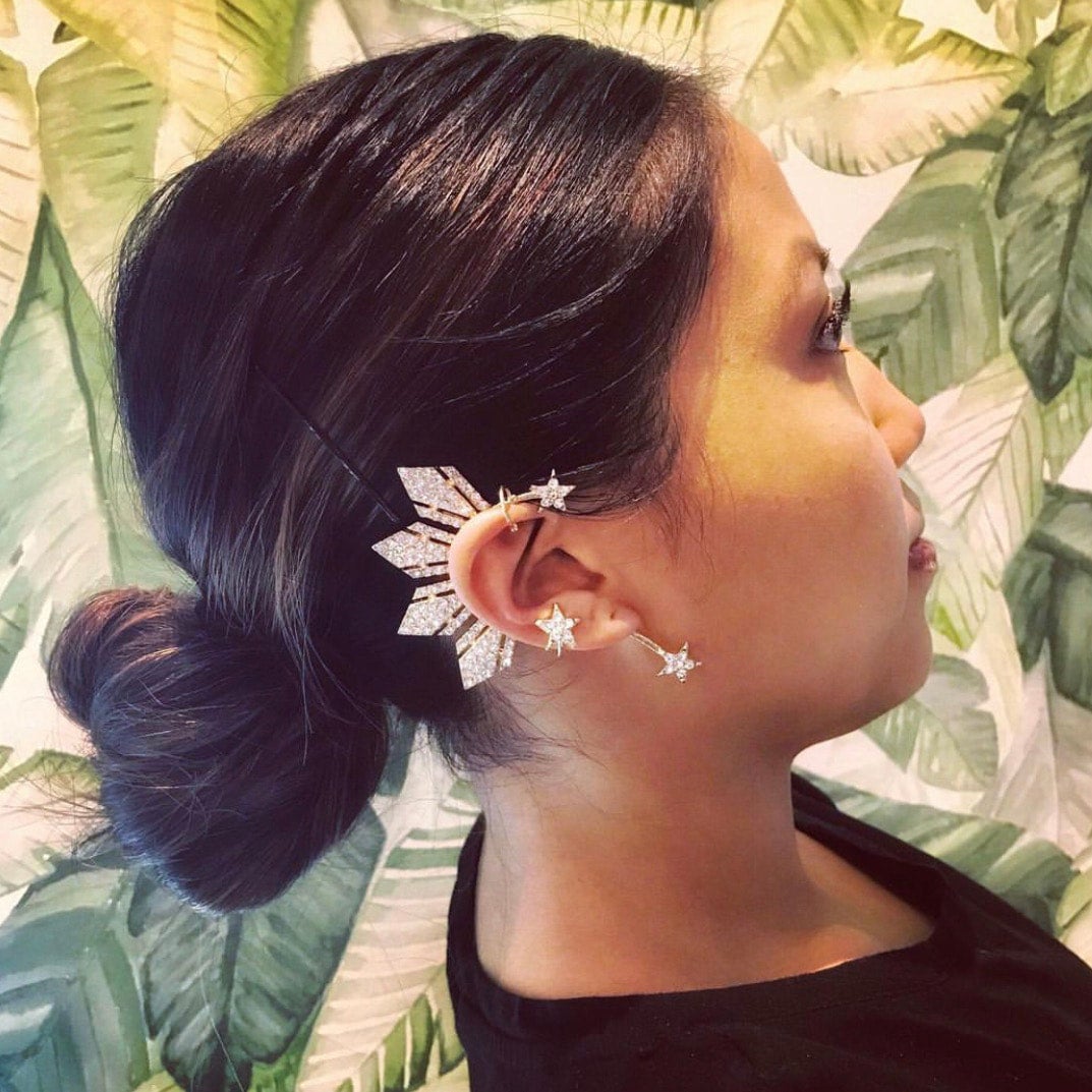 Gold w Crystal Rhinestones 3 STARS A SUN Ear Cuff JAMS